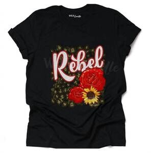 NEW WILD LUCILLE women's rebel rose graphic tee in black